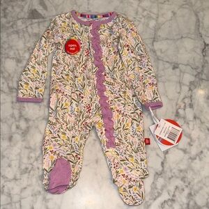 Charming Floral Kids Footie with Purple Trim